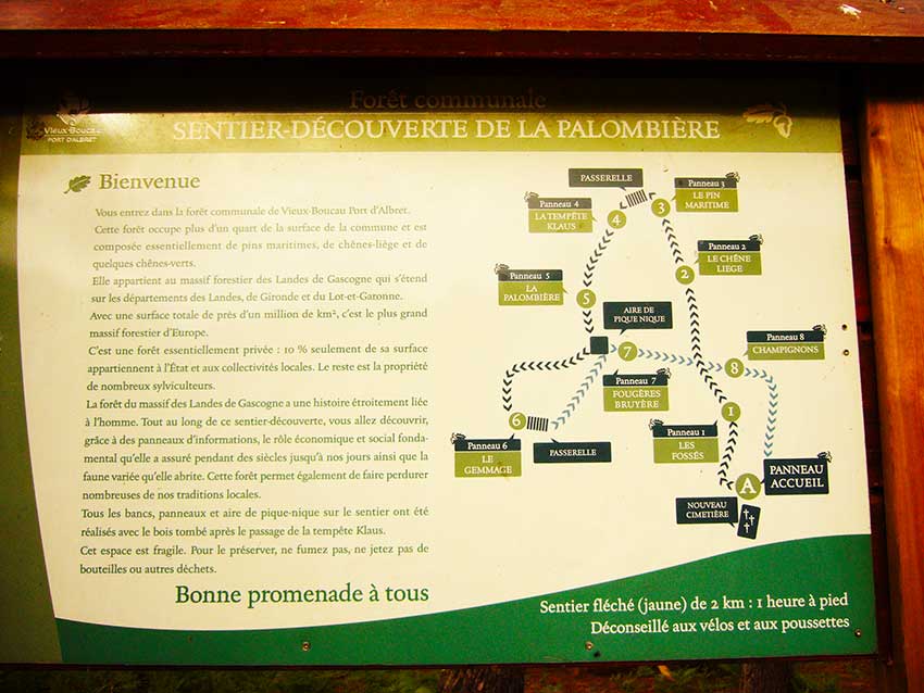 Cartel de la Ruta de La Palombiere, en Vieux Boucau